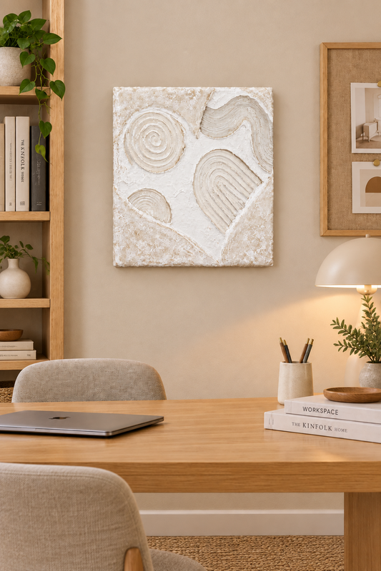 Bianco Terra CECO No. 01 square sculptural wall art featuring a hand-molded alabaster and nude heart design.
