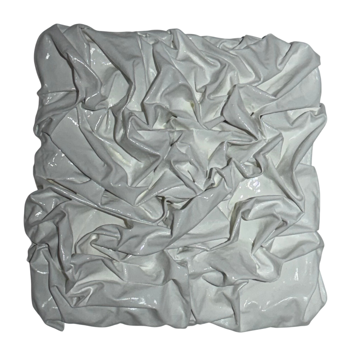 Bianco Terra PANNO No. 02 square mixed-media artwork featuring hand-sculpted alabaster white corrugated textile waves.
