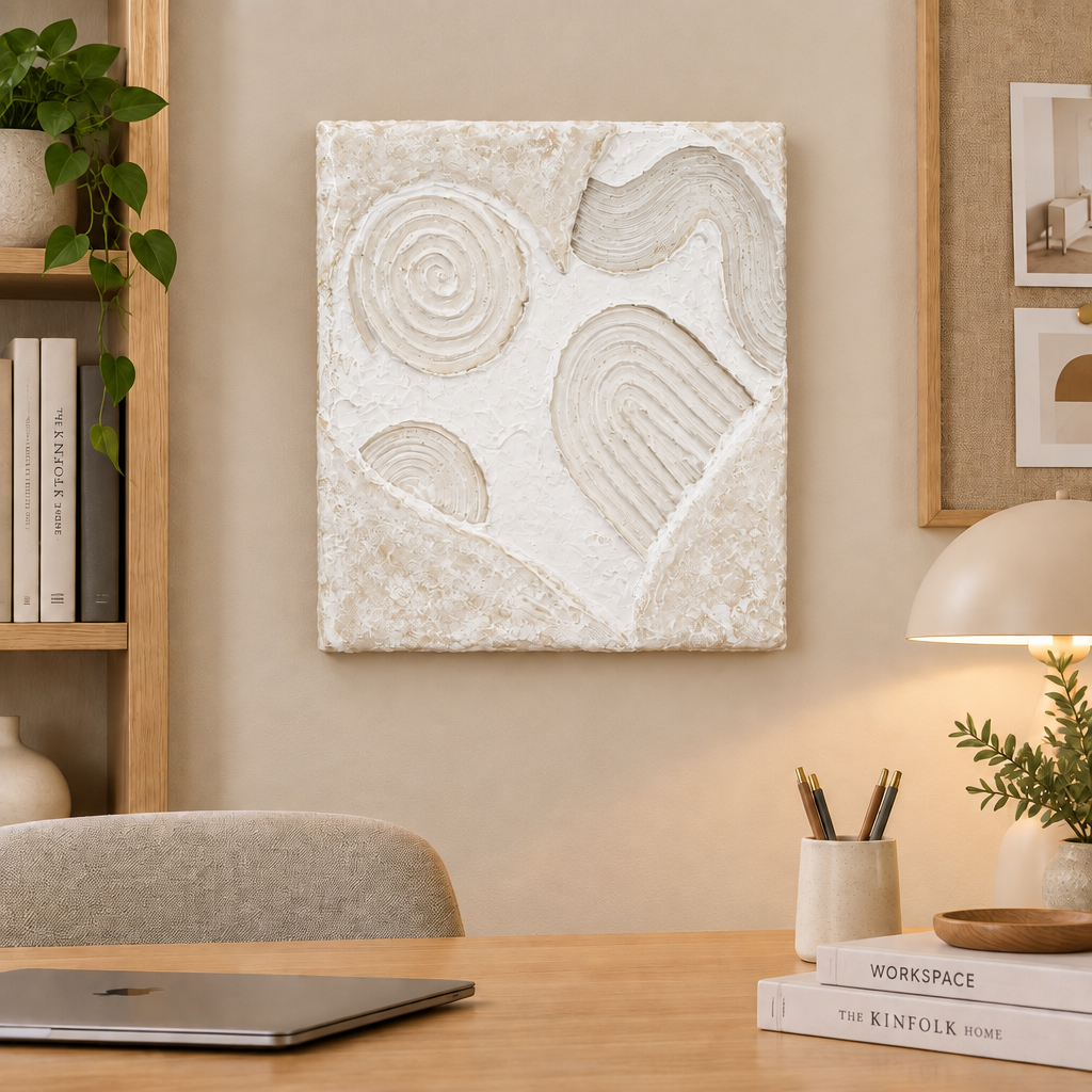 Bianco Terra CECO No. 01 square sculptural wall art featuring a hand-molded alabaster and nude heart design.