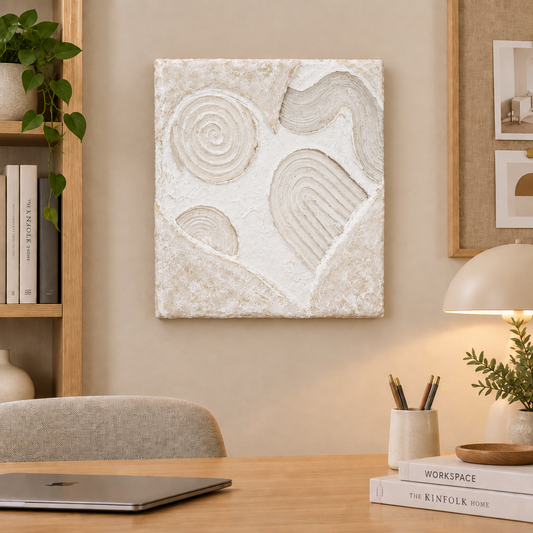 Bianco Terra CECO No. 01 square sculptural wall art featuring a hand-molded alabaster and nude heart design.