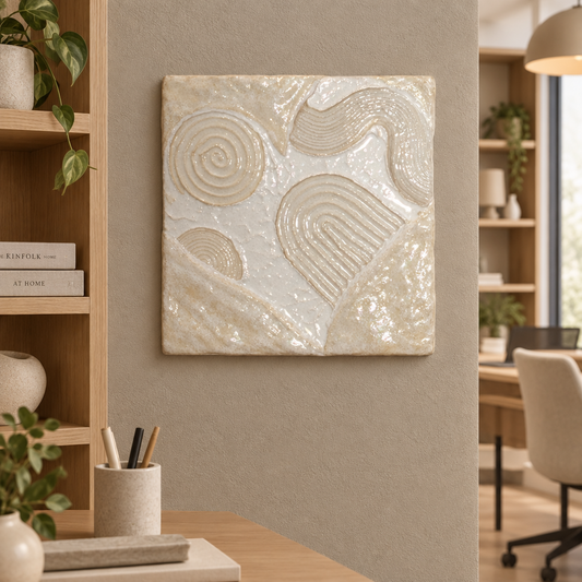 Bianco Terra CECO No. 01 square wall art featuring a sculpted heart with matte and glossy alabaster resin textures.