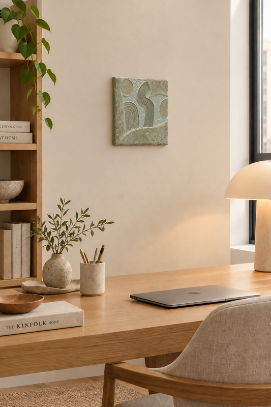 Bianco Terra CECO No. 03 square sculptural wall art featuring hand-molded white and nude matte and glossy resin textures.