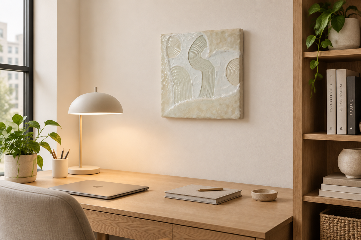 Bianco Terra CECO No. 03 square sculptural wall art with matte chalk and glossy resin wave patterns in alabaster tones.