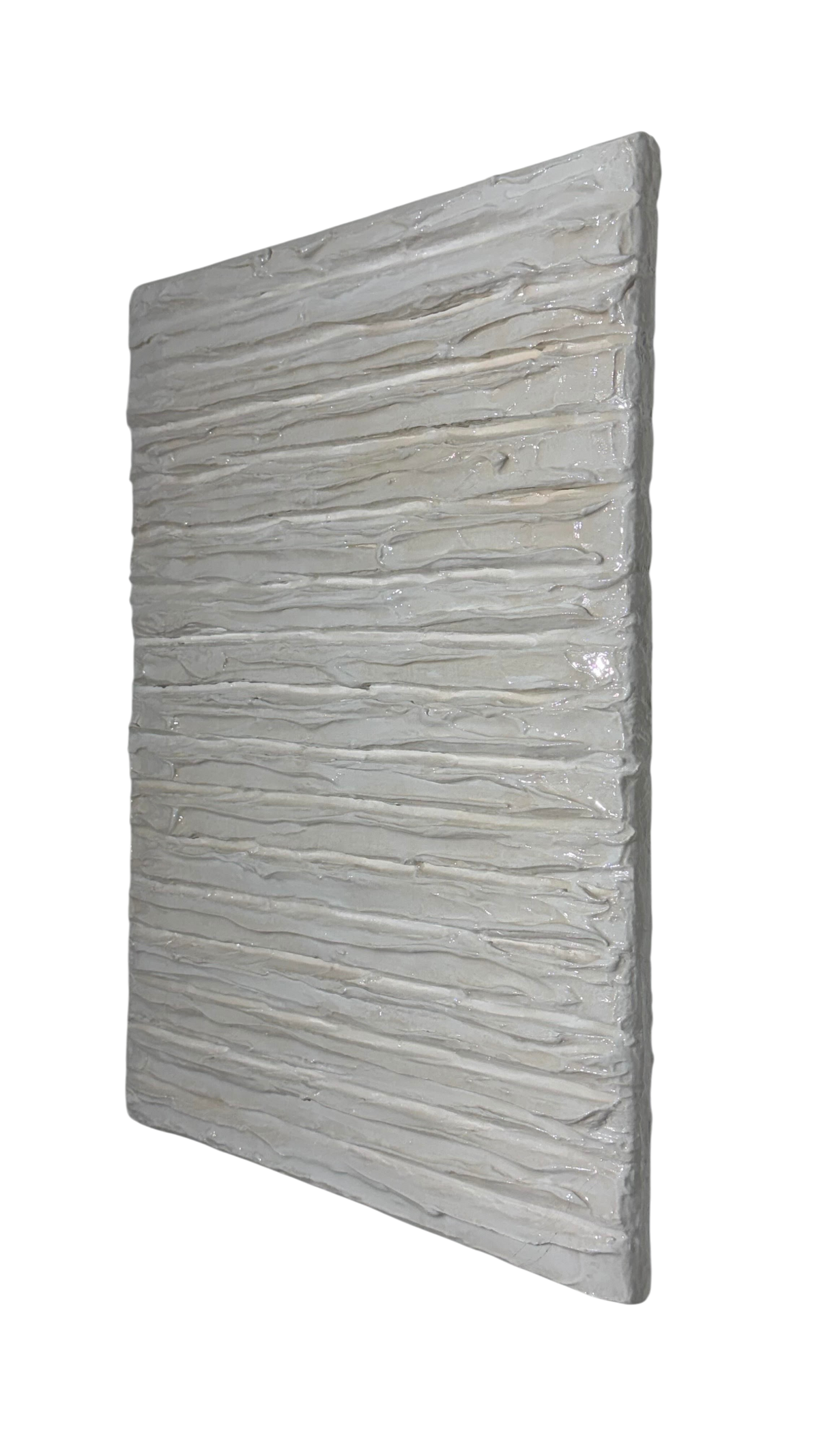 Bianco Terra Crema Intonaco sculptural wall art with horizontal plaster ridges in a matte alabaster and cream finish.