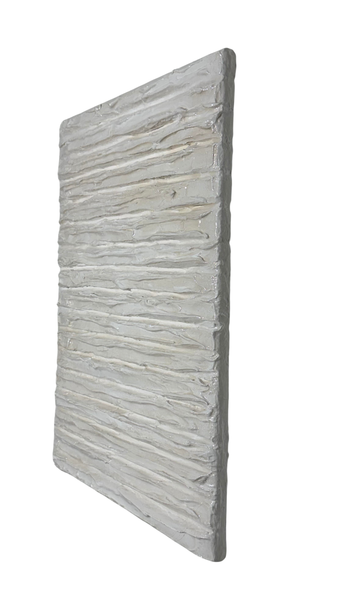 Bianco Terra Crema Intonaco sculptural wall art with horizontal ridges in a matte alabaster and cream plaster finish.