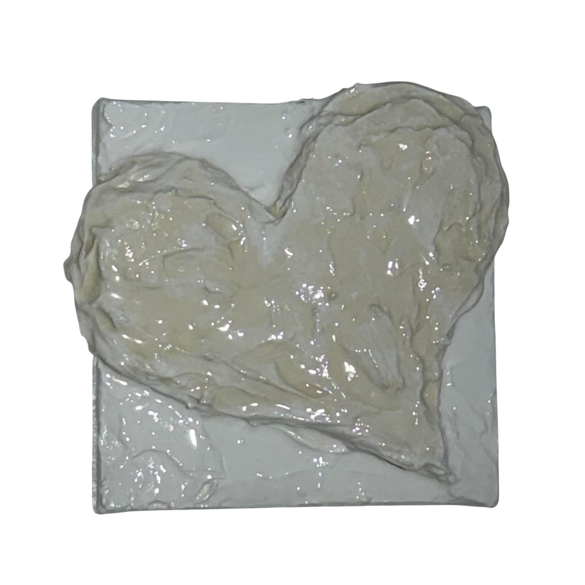Bianco Terra CUORE MINI No. 03 square wall art featuring a 3D sculpted heart in textured alabaster plaster.