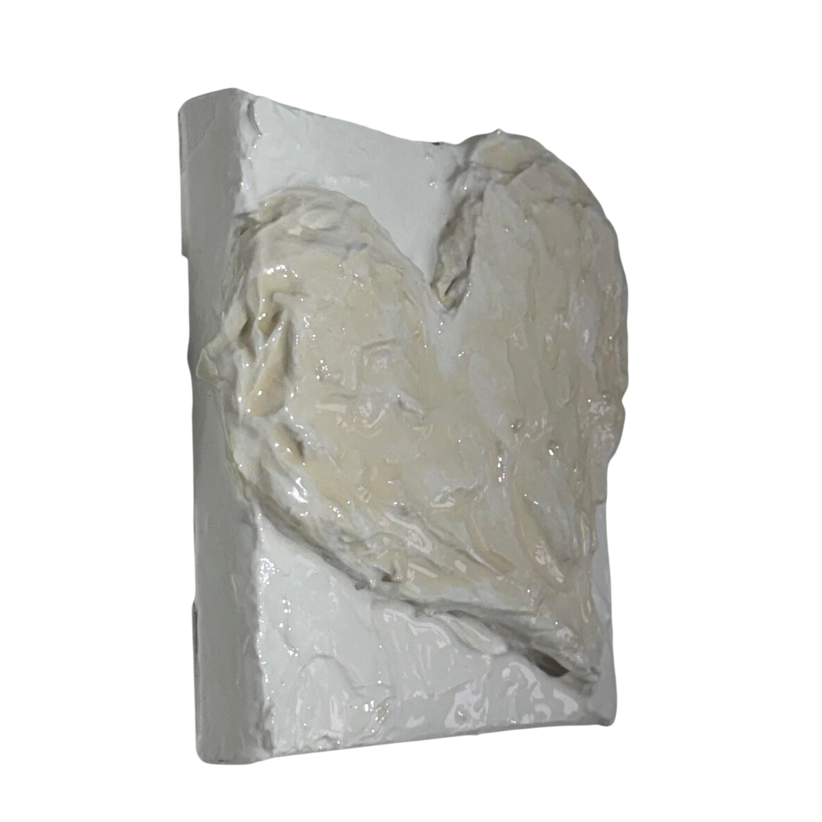 Bianco Terra CUORE MINI No. 03 3D heart sculpture in alabaster plaster with textured buttercream finish on canvas.