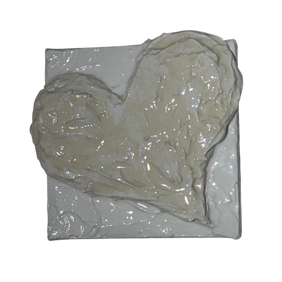 Bianco Terra CUORE MINI No. 03 square wall art featuring a 3D hand-sculpted heart in textured alabaster plaster.