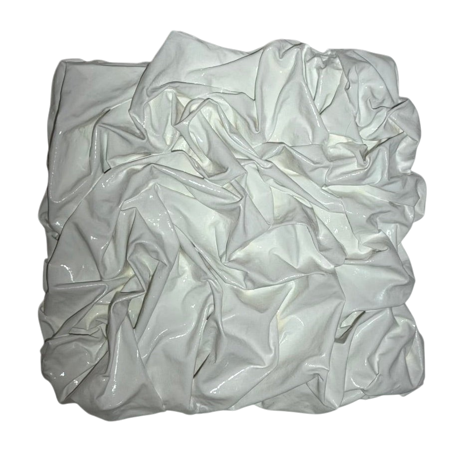 Bianco Terra PANNO No. 01 square wall art featuring hand-sculpted alabaster white corrugated textile waves.