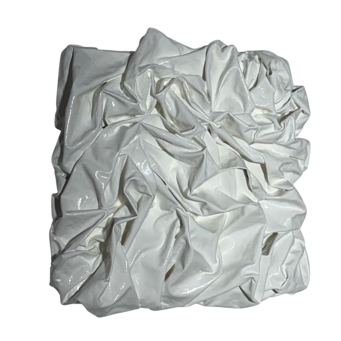 Bianco Terra PANNO No. 01 square mixed-media wall art featuring hand-sculpted white corrugated textile waves.
