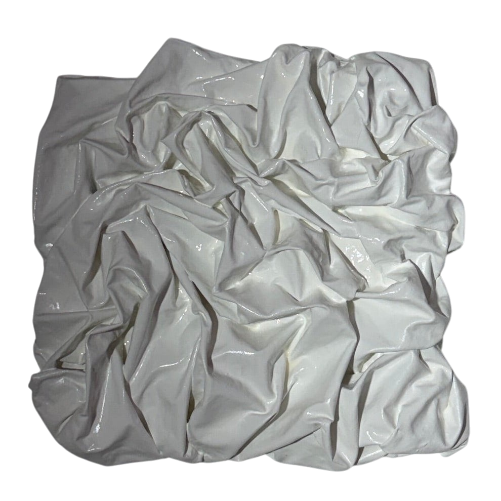 Bianco Terra PANNO No. 01 square wall art featuring hand-sculpted white corrugated textile waves in matte plaster.