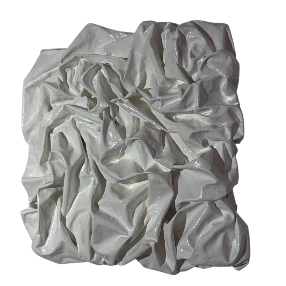 Bianco Terra PANNO No. 01 square wall art featuring hand-sculpted white corrugated textile waves in matte plaster.