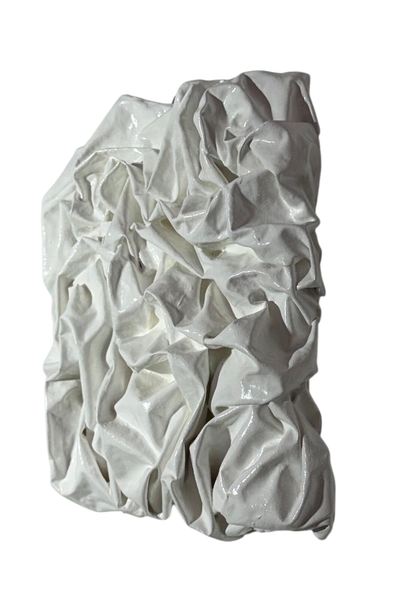 Bianco Terra PANNO No. 01 wall art featuring hand-sculpted white corrugated textile waves in a matte plaster finish.