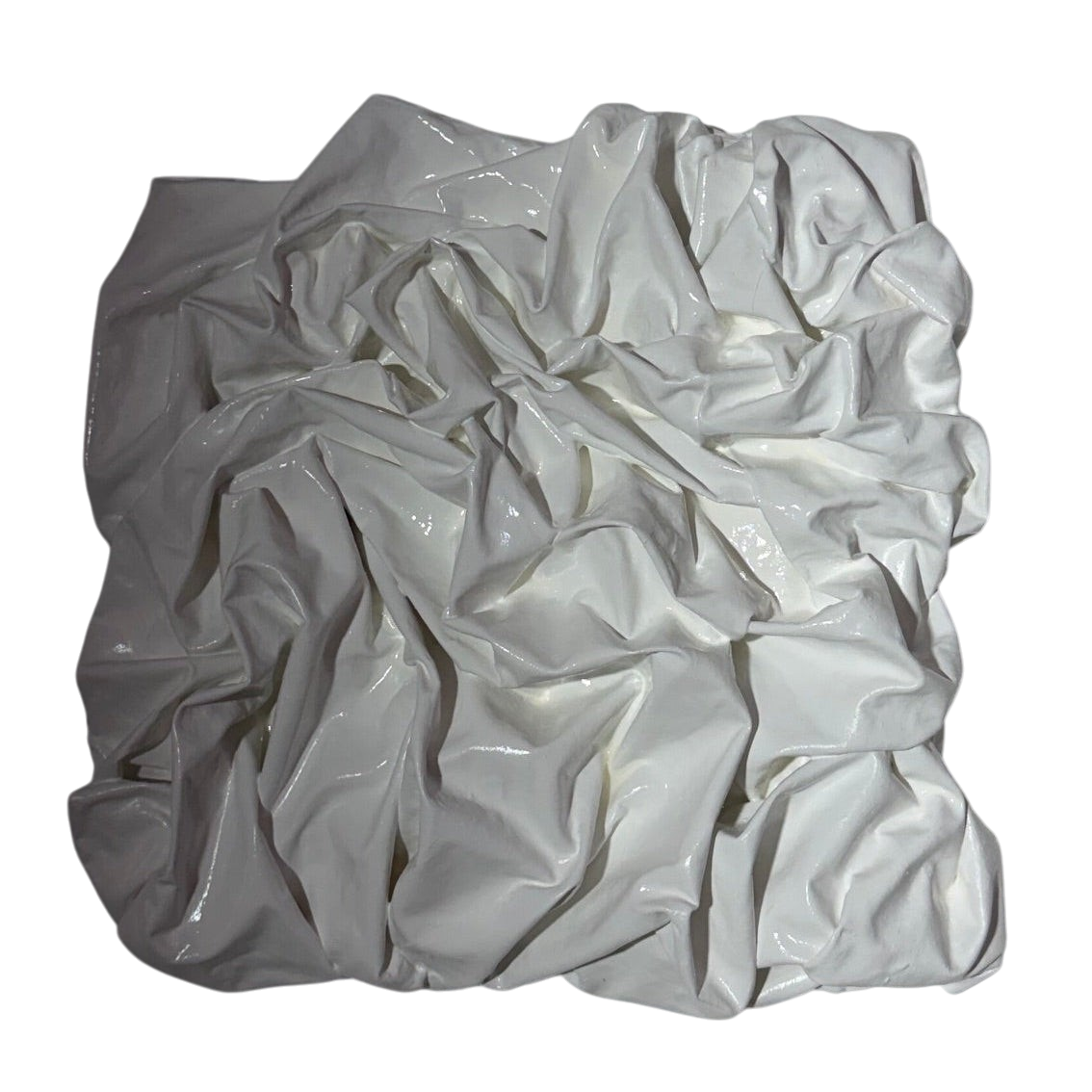Bianco Terra PANNO No. 01 square wall art featuring hand-sculpted white corrugated textile waves in matte plaster.