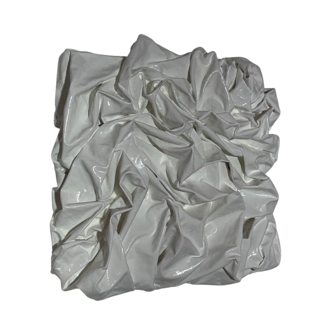 Bianco Terra PANNO No. 01 square wall art featuring hand-sculpted white corrugated textile waves in plaster.