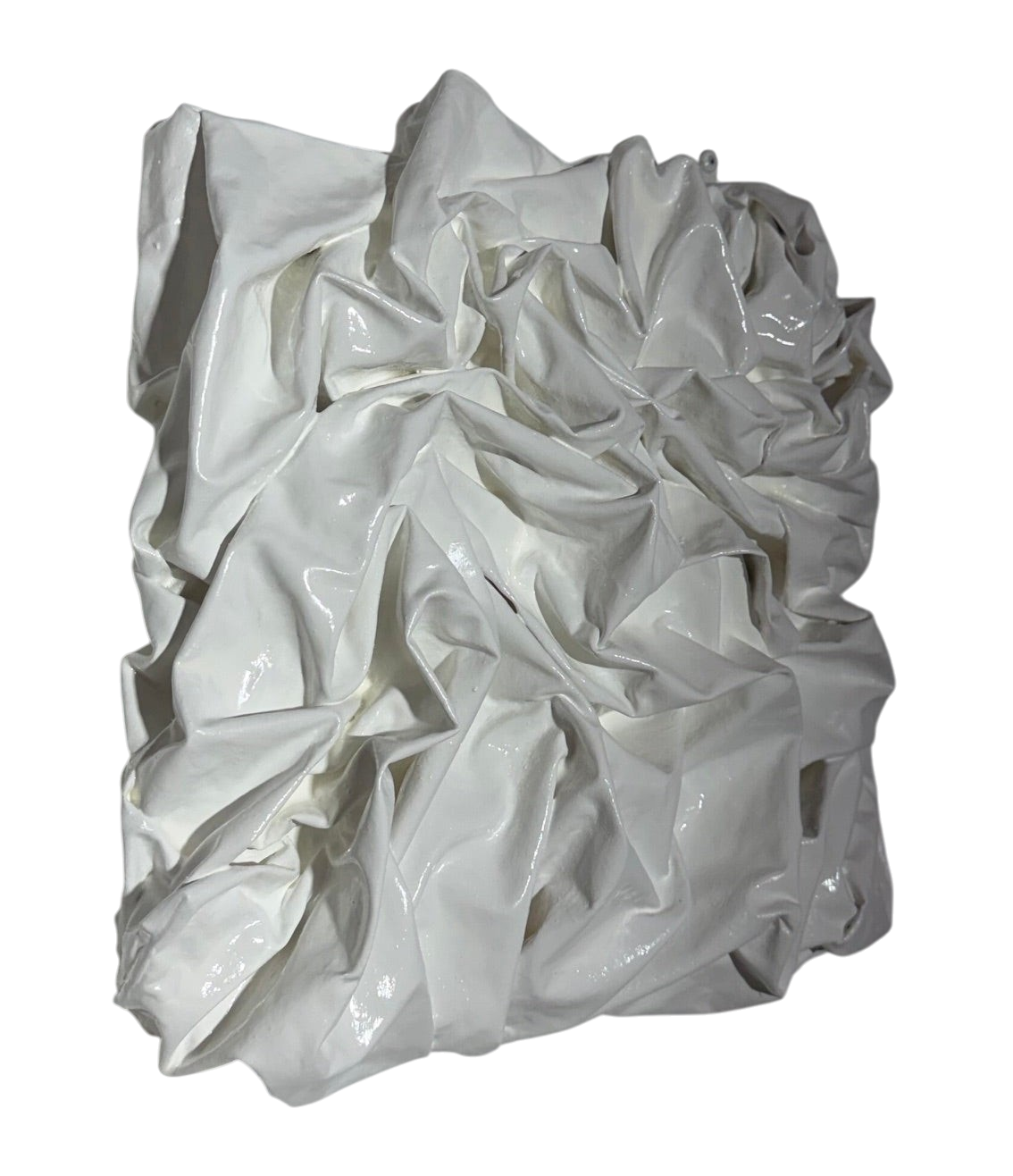 Bianco Terra PANNO No. 01 square wall art featuring hand-sculpted white corrugated textile waves in plaster finish.