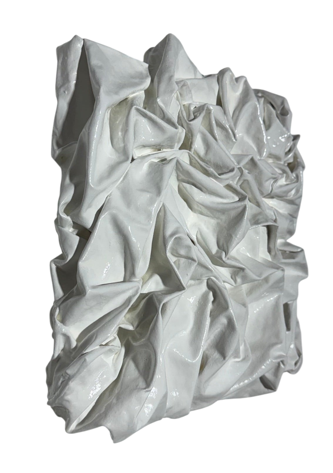Bianco Terra PANNO No. 01 square wall art featuring hand-sculpted white corrugated textile waves in matte plaster.