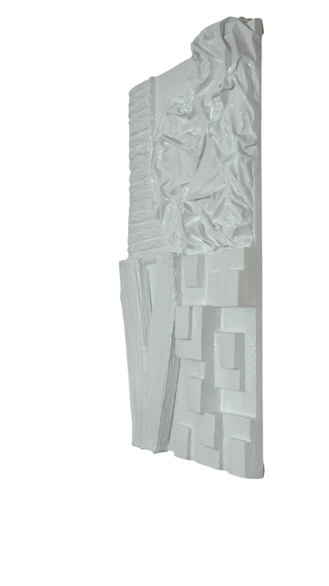 Bianco Terra LOVE No. 01 large white 3D plaster wall art with a high-gloss resin finish and textured relief lettering.