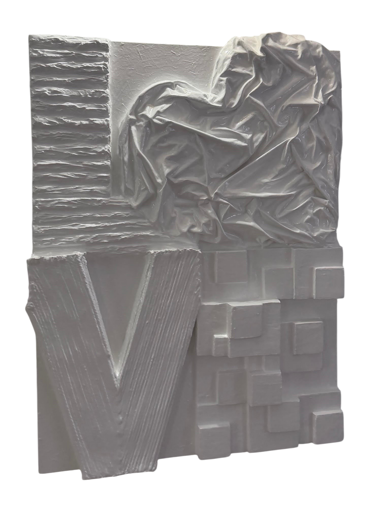 Bianco Terra LOVE No. 01 large white 3D plaster wall art with a glossy resin finish and heart-shaped letter O.