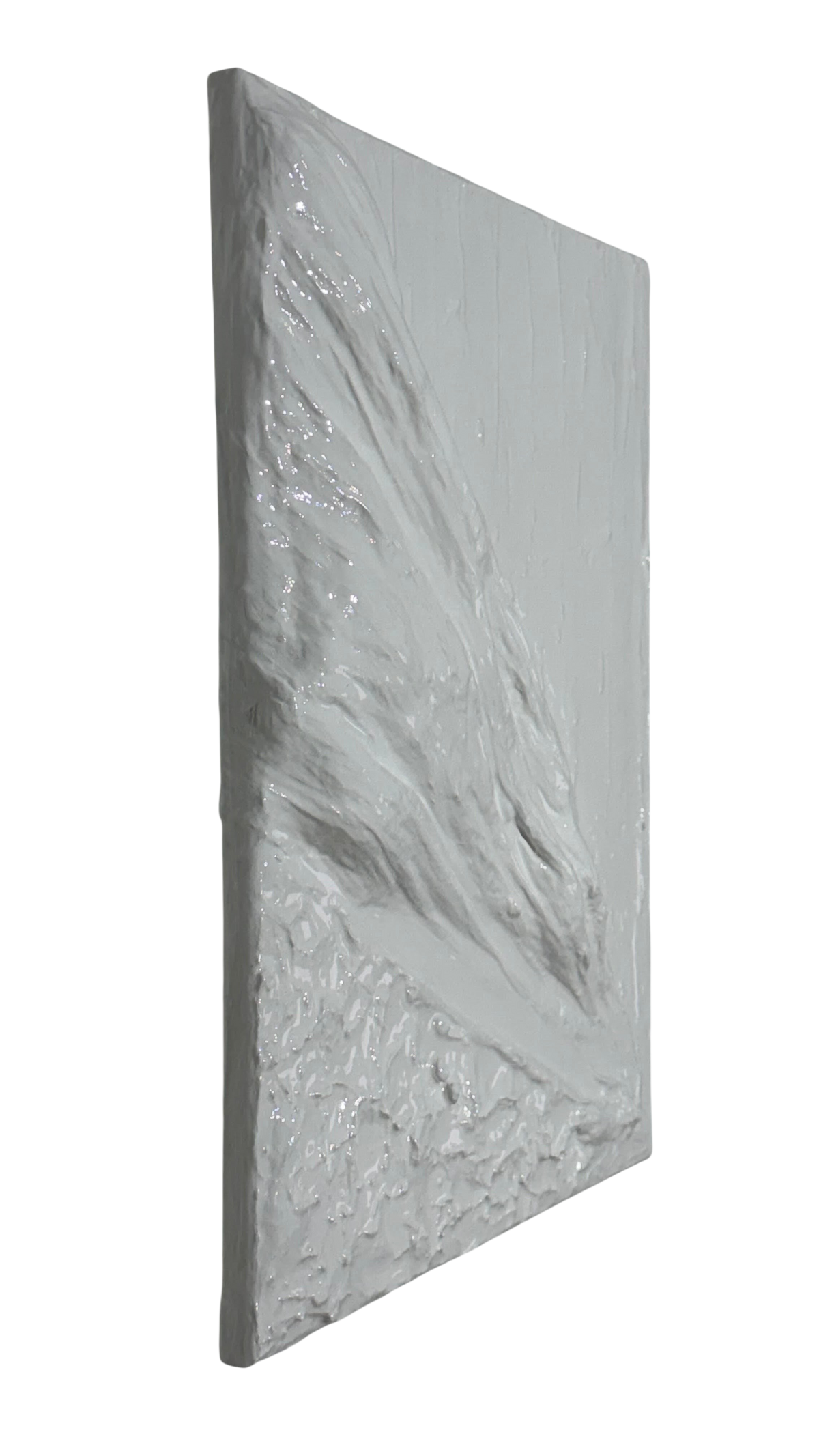 Bianco Terra Ocean Swell studio scale wall art featuring hand-sculpted 3D plaster waves with matte and glossy resin.