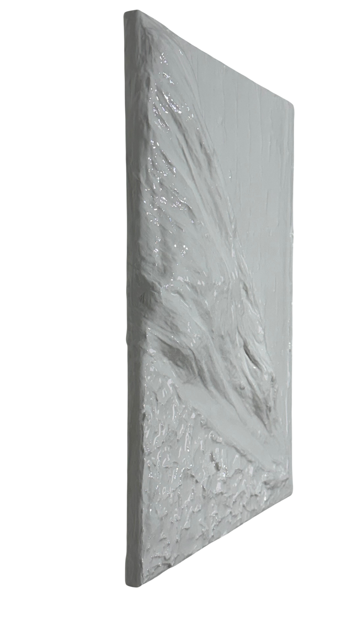 Bianco Terra Ocean Swell 3D plaster wall art with matte and high-gloss resin wave textures in neutral chalk tones.