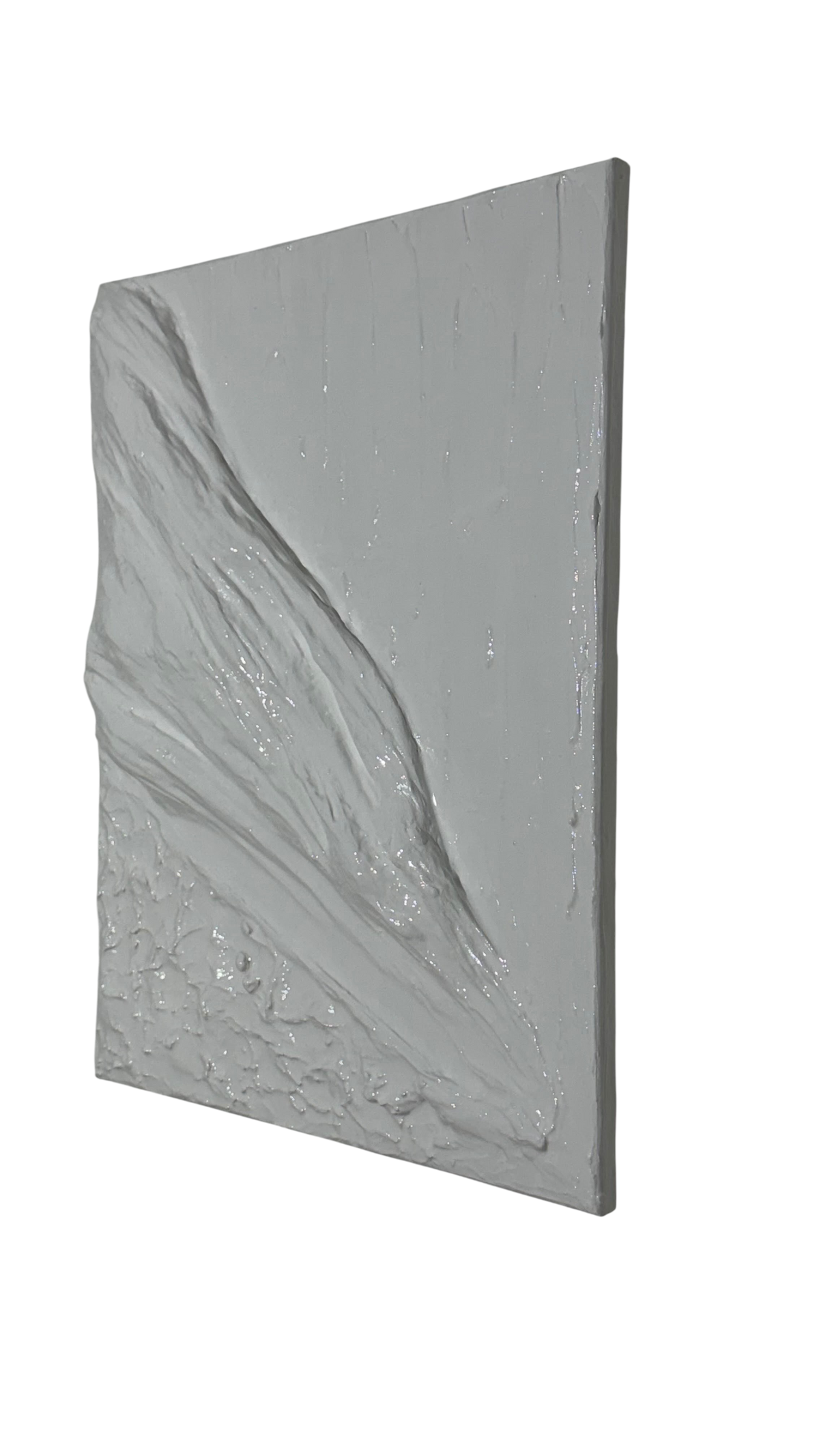 Bianco Terra OCEAN SWELL 3D plaster wall art with matte and high-gloss resin wave textures in chalky nude earth tones.
