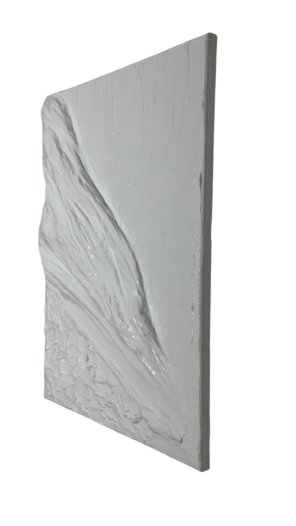 Bianco Terra OCEAN SWELL 3D plaster wall art featuring matte textures and high-gloss resin waves in nude earth tones.