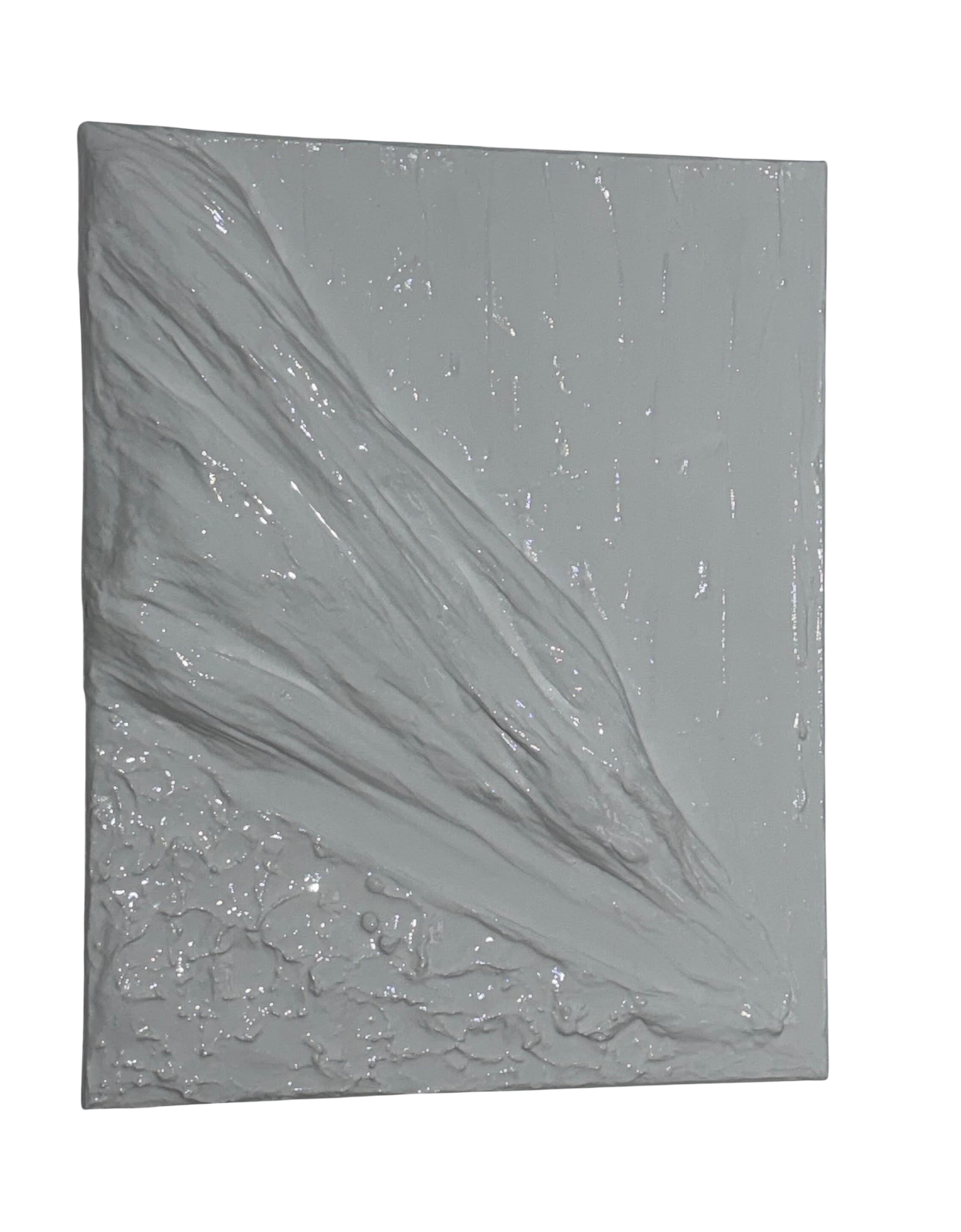 Bianco Terra OCEAN SWELL 3D plaster wall art featuring matte chalk textures and glossy resin wave details in nude tones.