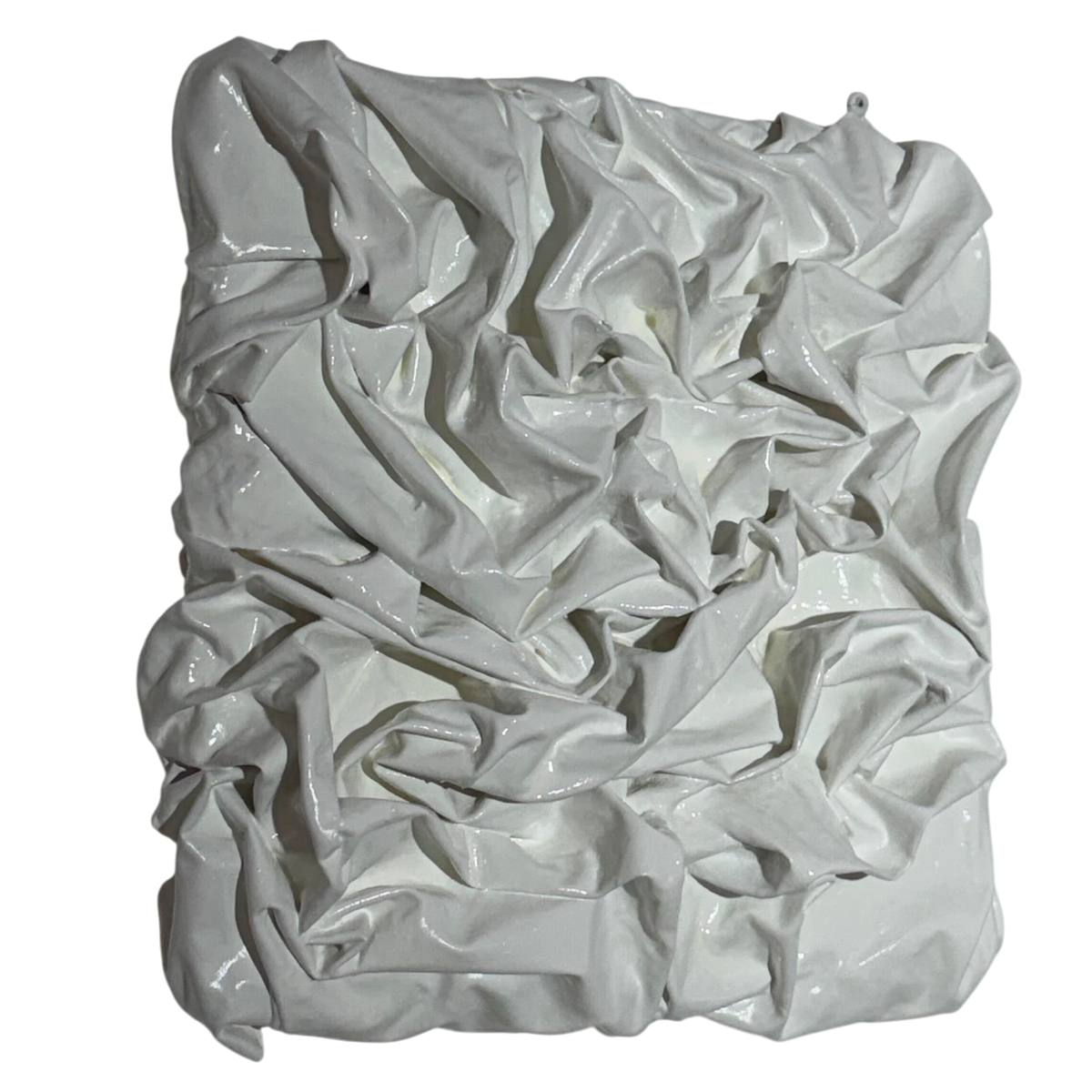 Bianco Terra PANNO No. 02 square mixed-media wall art featuring hand-sculpted white corrugated textile waves.