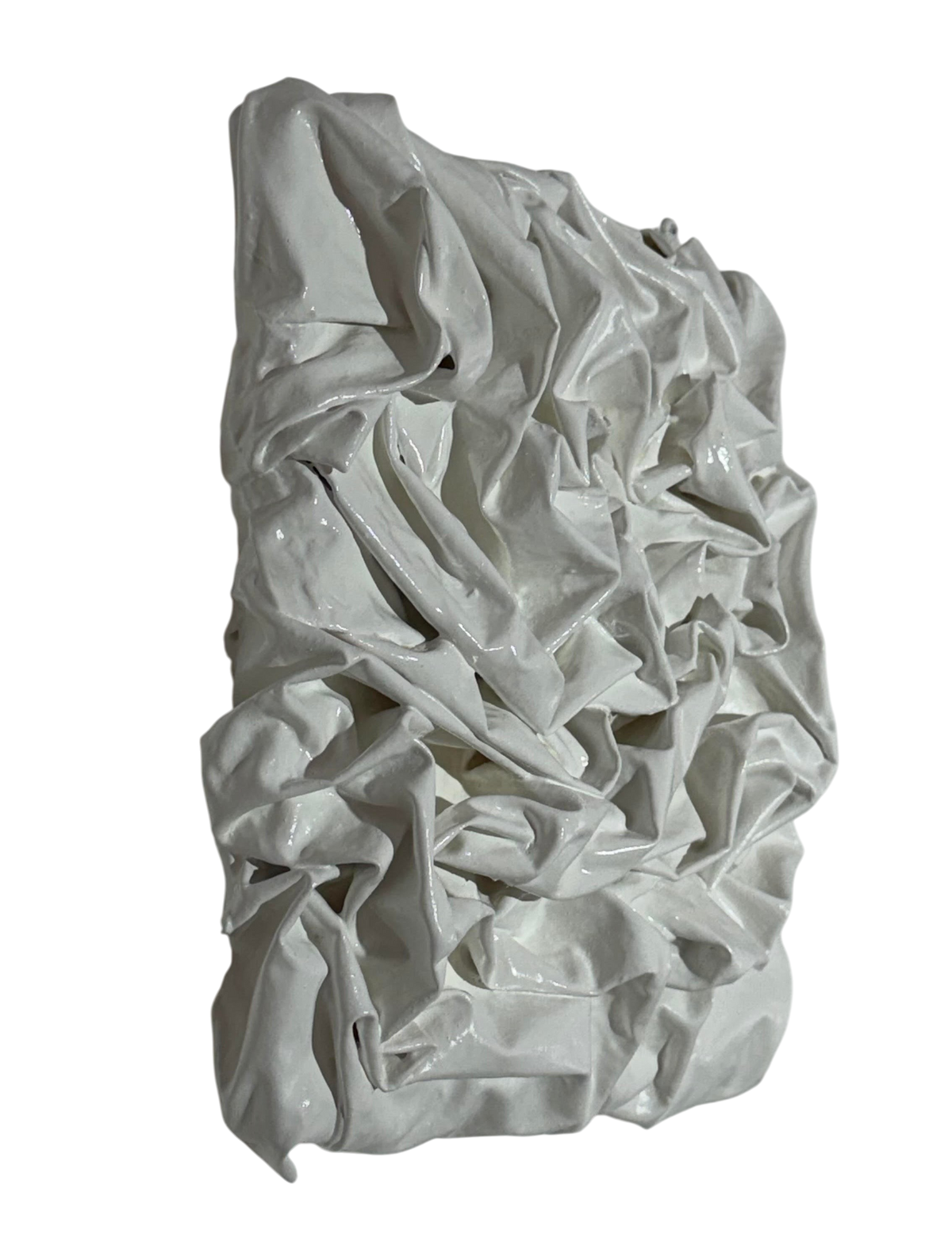 Bianco Terra PANNO No. 02 square wall art featuring hand-sculpted white corrugated textile waves in matte plaster.
