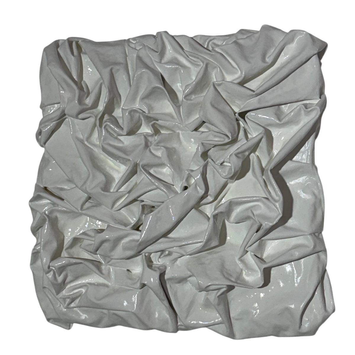 Bianco Terra PANNO No. 02 square wall art featuring hand-sculpted white corrugated textile waves in matte plaster.