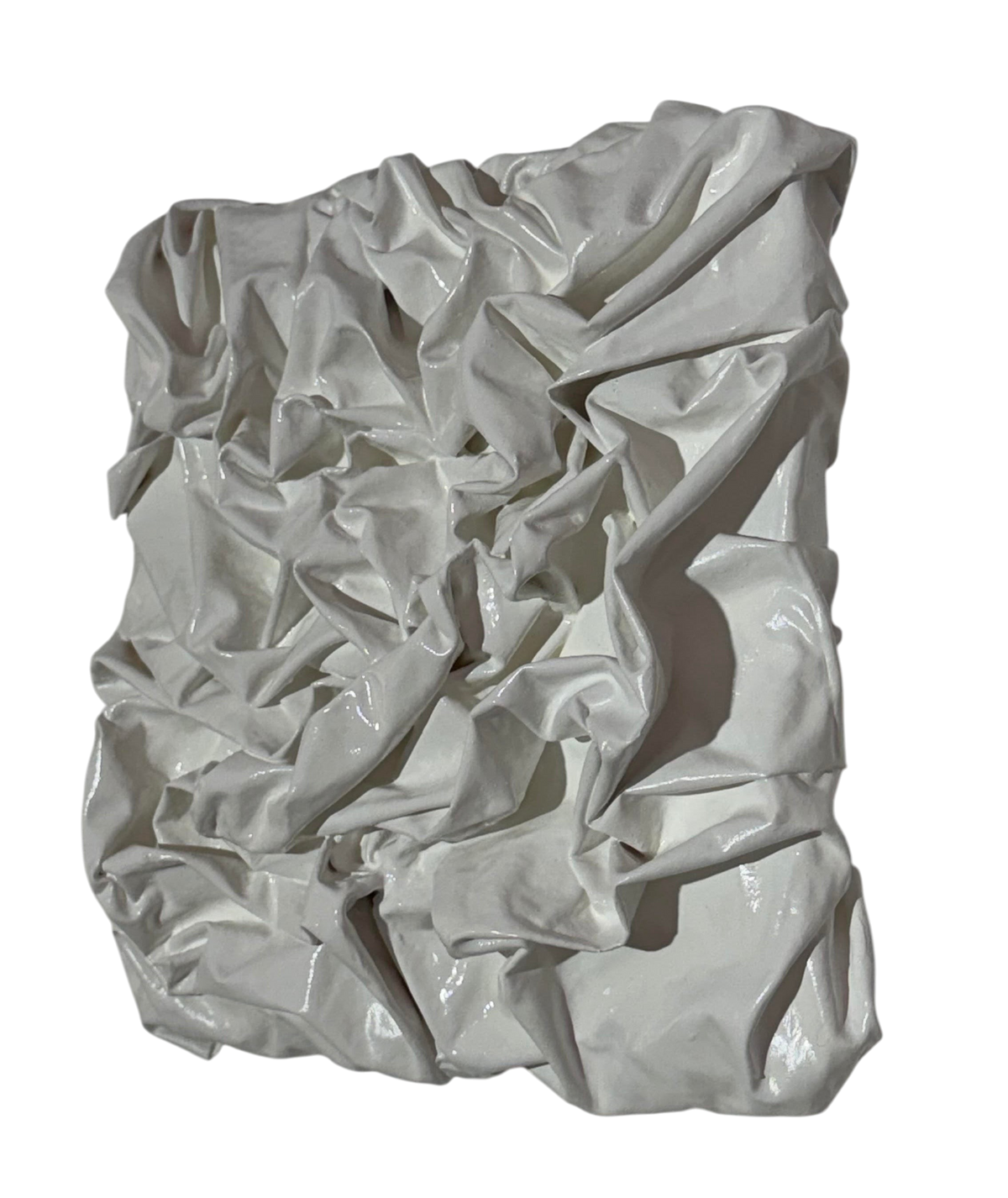 Bianco Terra PANNO No. 02 square wall art featuring hand-sculpted white corrugated textile waves in matte plaster.