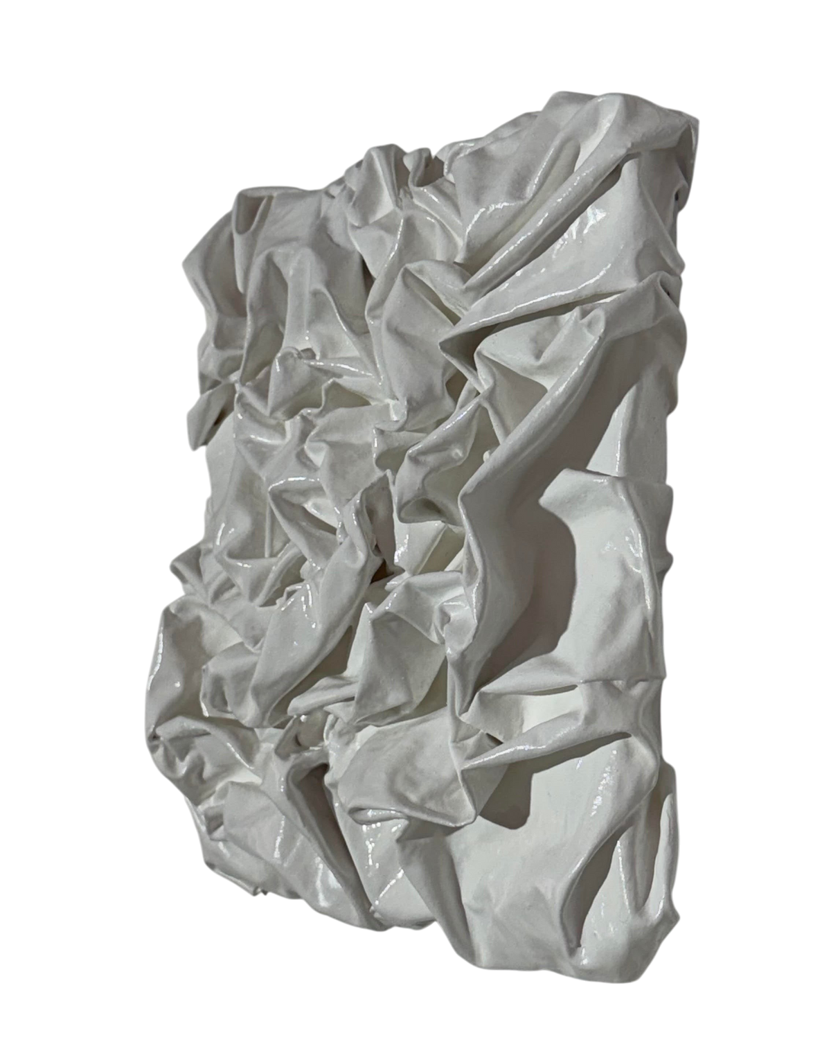 Bianco Terra PANNO No. 02 square wall art featuring hand-sculpted white corrugated textile waves in matte plaster.