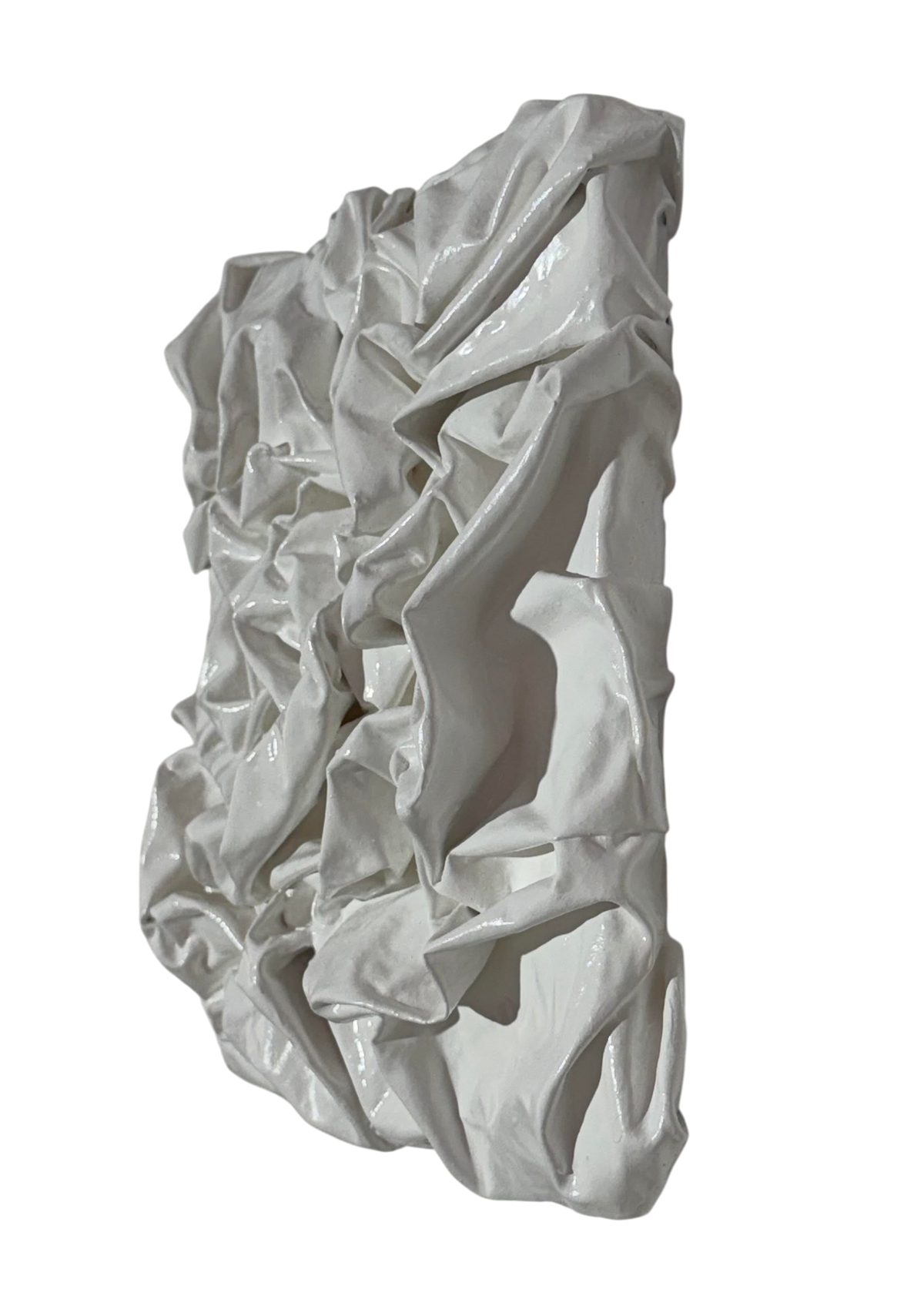Bianco Terra PANNO No. 02 square wall art featuring hand-sculpted white corrugated textile waves in matte plaster.