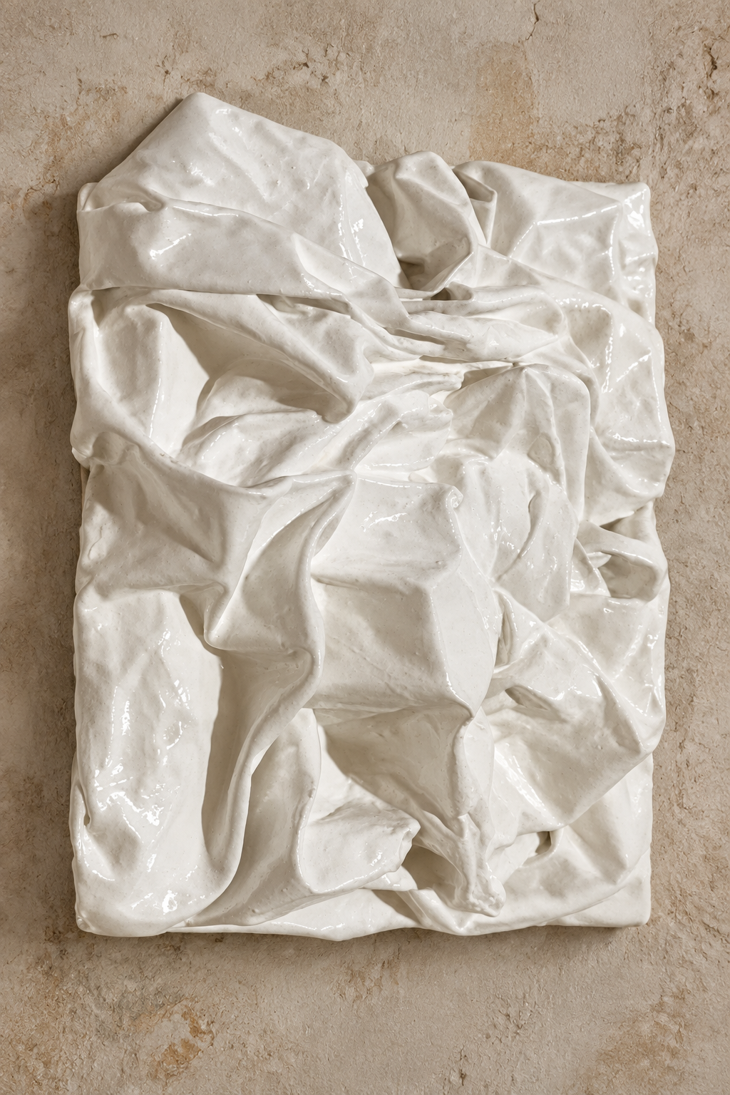 Bianco Terra PANNO No. 01 mixed-media wall art featuring hand-sculpted white textile knots in a matte plaster finish.