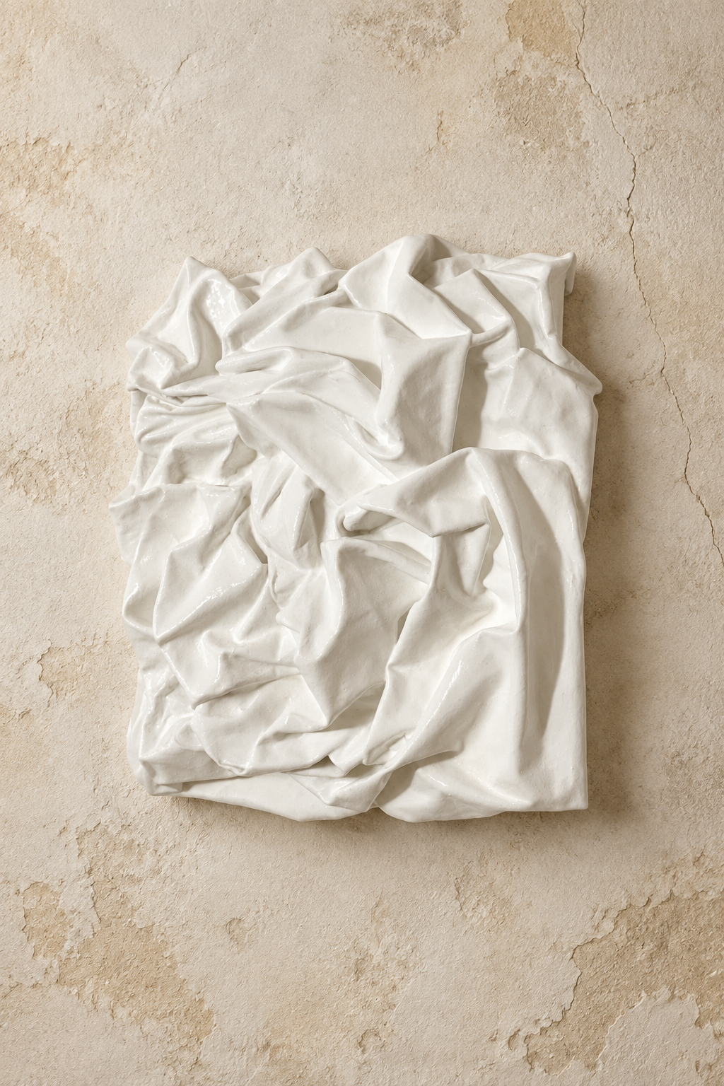 Bianco Terra PANNO No. 01 mixed-media wall art featuring hand-sculpted white textile knots in a matte plaster finish.